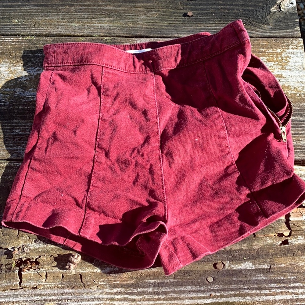 Red zip up shorts